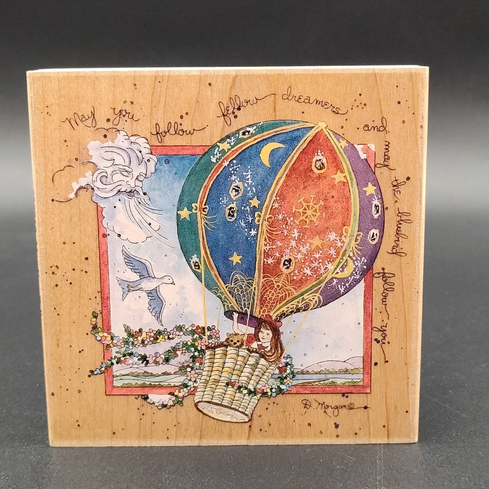 Rubber Stamps Happen Follow Dreams Bluebird D. Morgan Hot Air Balloon SEE 📸👀